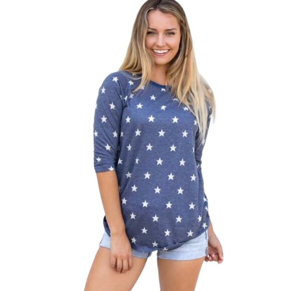 New! Tickled Teal 3/4 Sleeve Star Top Sz XL - Picture 1 of 5